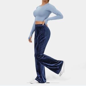 Halara Blue Zip Flare Velvet Pants - Size Small